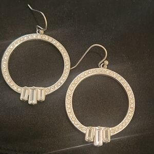 Dazzling Art Deco Styke Crystal Silver Hoop Earrings